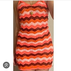 ASOS Miss Selfridge Bright Crochet Mini Dress, Sz 8-10, 15" PTP, 34-36" L